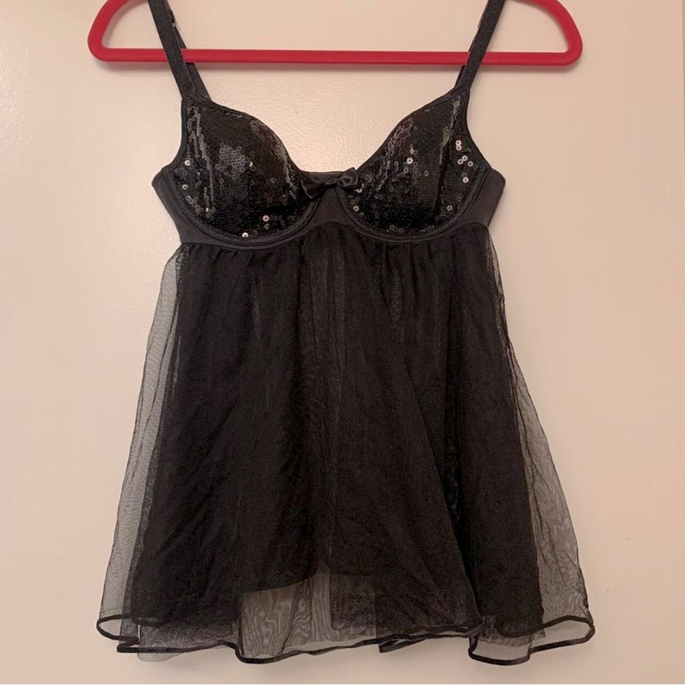 Vintage Y2K Victorias Secret black sequin babydoll